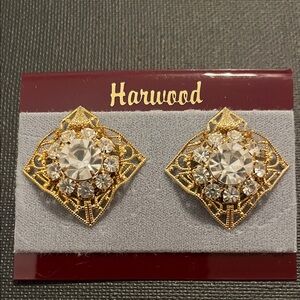Hardwood Vintage Gold Tone and Rhinestone Earrings